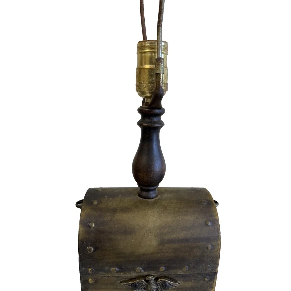 Vintage Gothic Medieval Revival Lantern Table Lamp Brass Wood Eagle 27.5